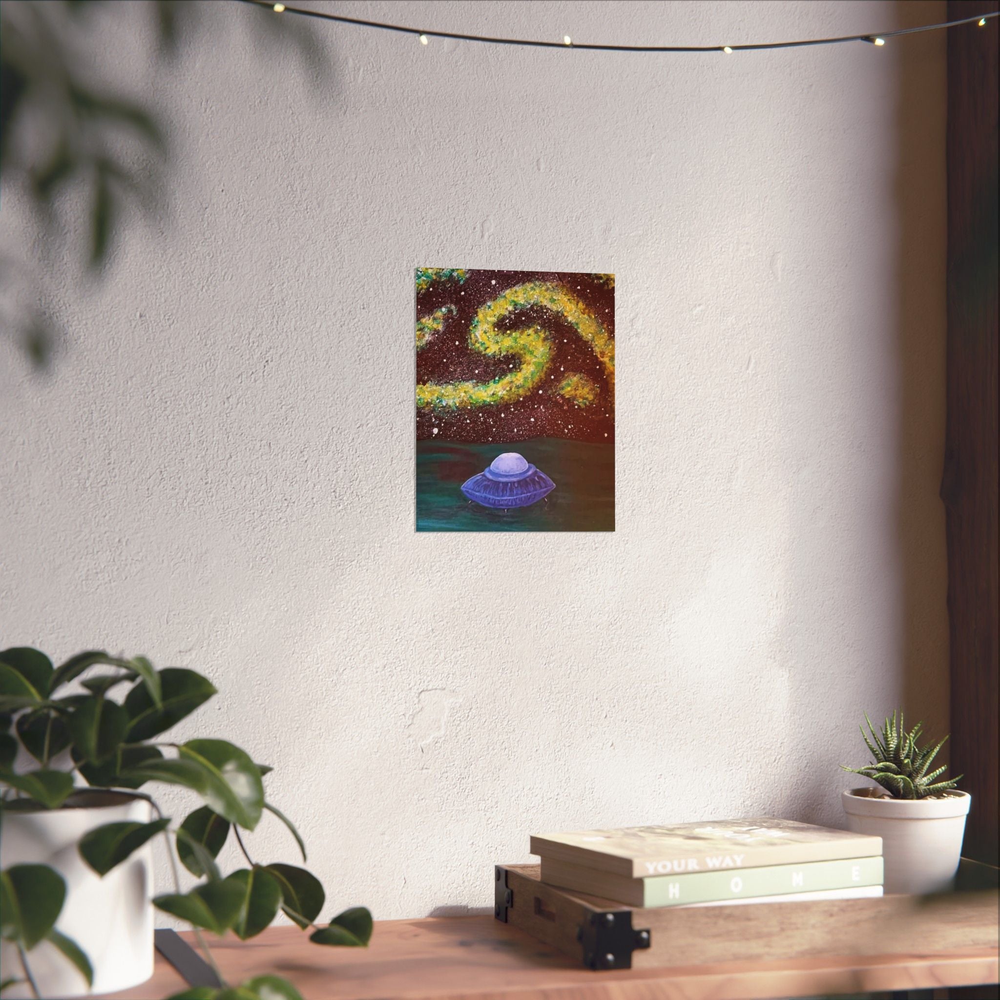 UFO Night Sky Poster — Matte Vertical Sci‑Fi Art Print