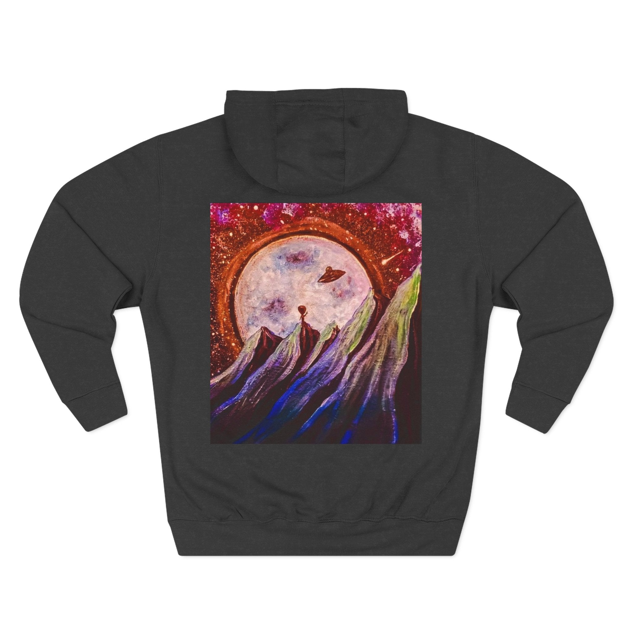 Moonlit Mountain Hoodie — Surreal Nightscape Art Fleece Hoodie