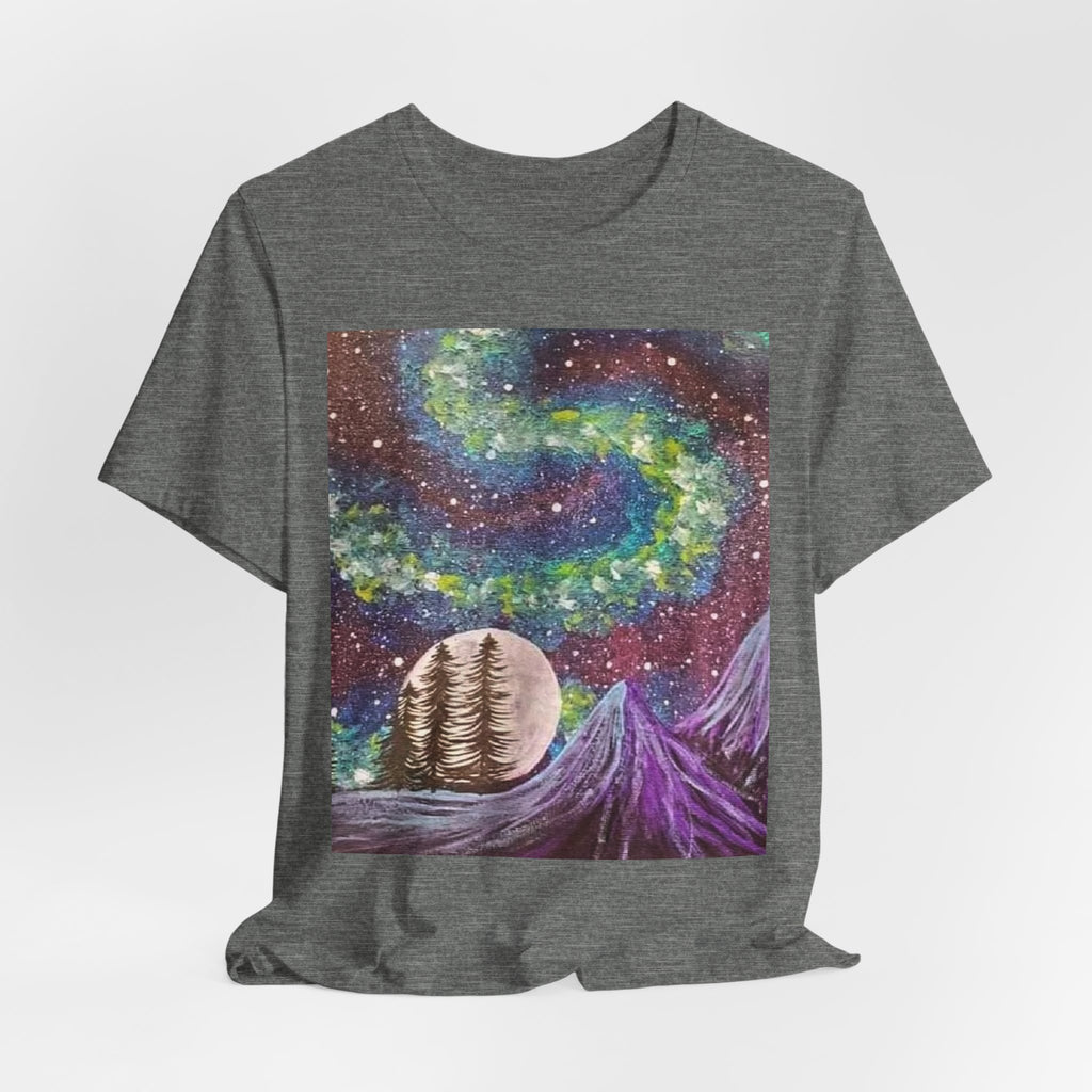 Galactic Landscape Tee, Cosmic Art T-Shirt, Unisex Graphic Shirt, Nature Lover Gift, Starry Night Top