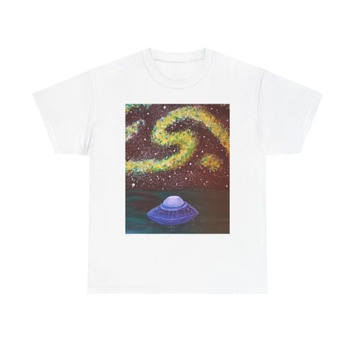 Alien UFO Night Sky T‑Shirt — Cosmic Galaxy Art Tee