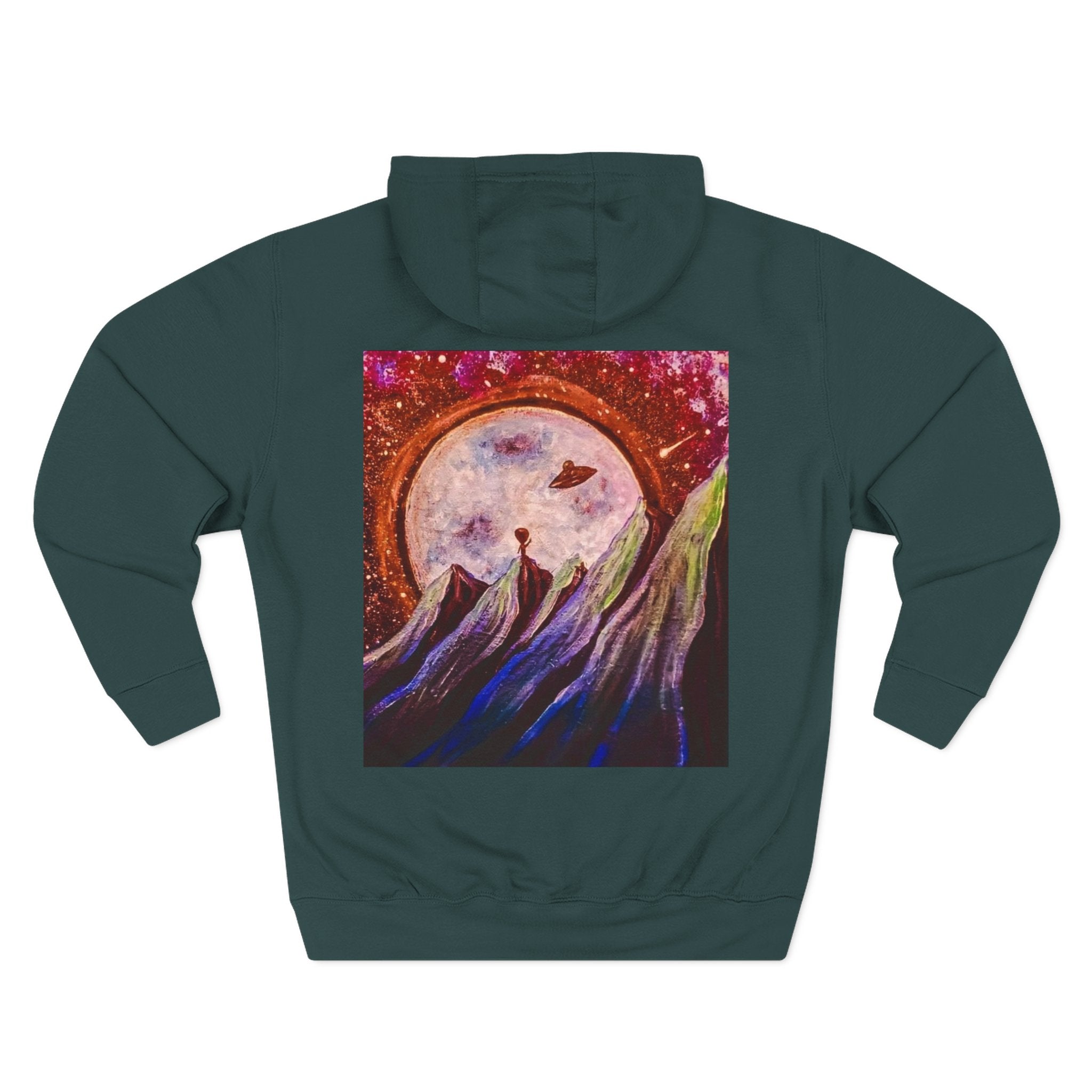 Moonlit Mountain Hoodie — Surreal Nightscape Art Fleece Hoodie