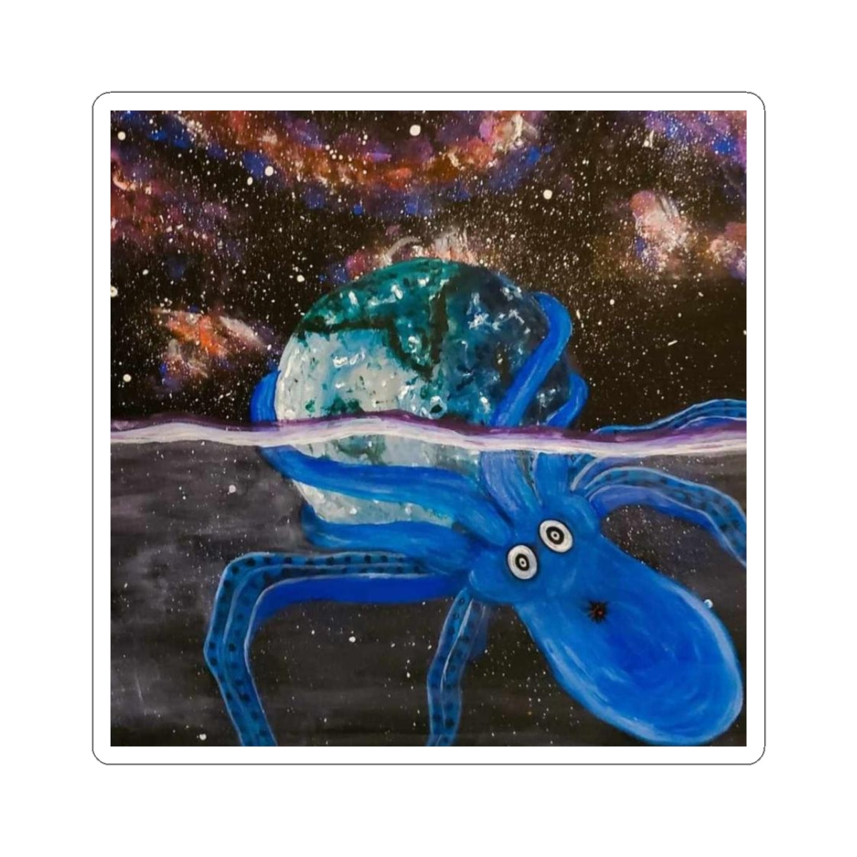 Blue Space Octopus Sticker — Cute Cosmic Squid Laptop Decal