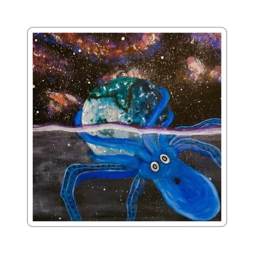 Blue Space Octopus Sticker — Cute Cosmic Squid Laptop Decal