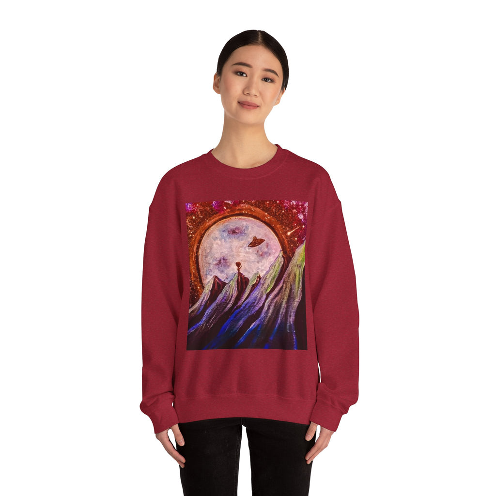 Cosmic Adventure Crewneck Sweatshirt - Unisex Heavy Blend, Galaxy Art, Starry Night Fashion, Space Lover Gift, Cozy Casual Wear