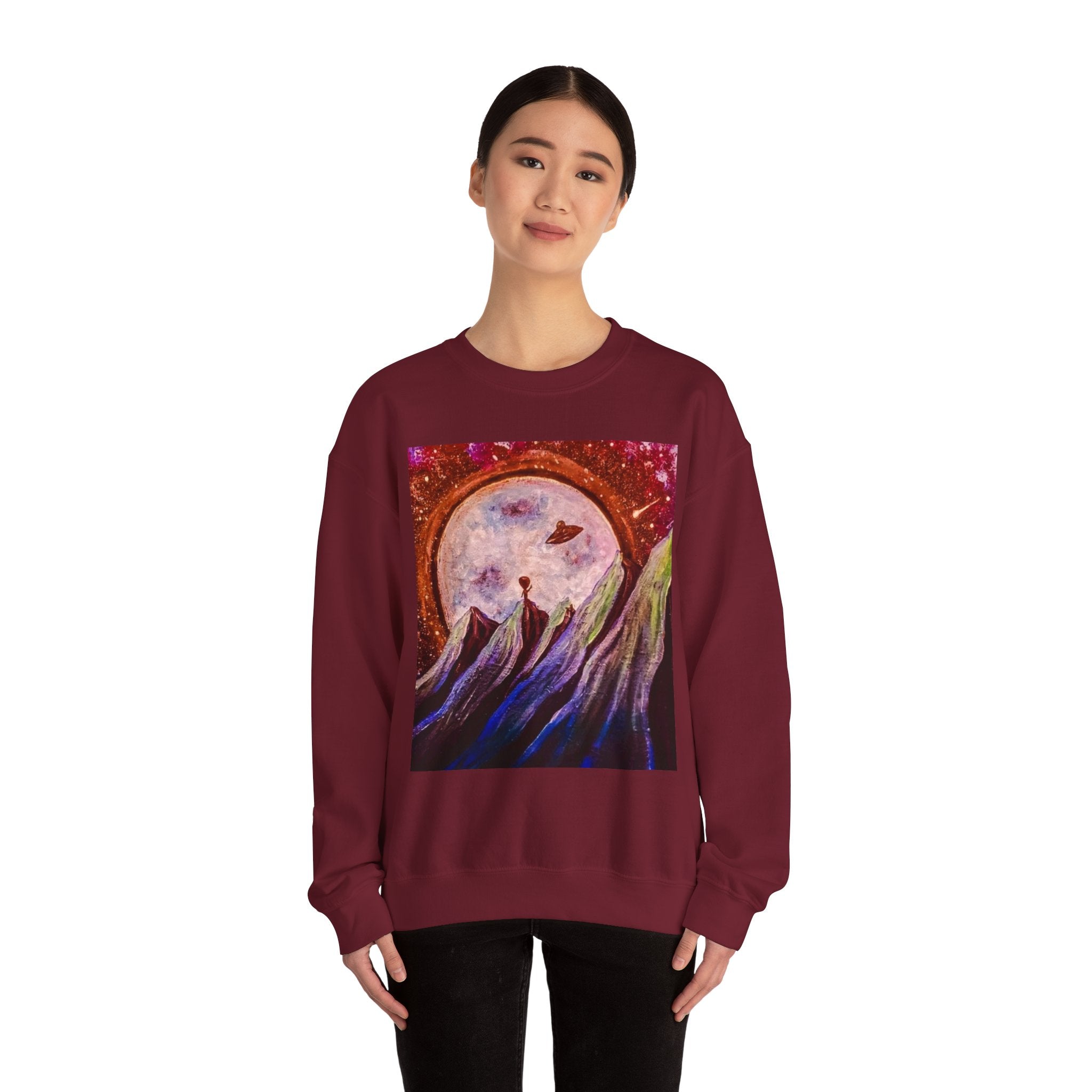 Cosmic Adventure Crewneck Sweatshirt - Unisex Heavy Blend, Galaxy Art, Starry Night Fashion, Space Lover Gift, Cozy Casual Wear
