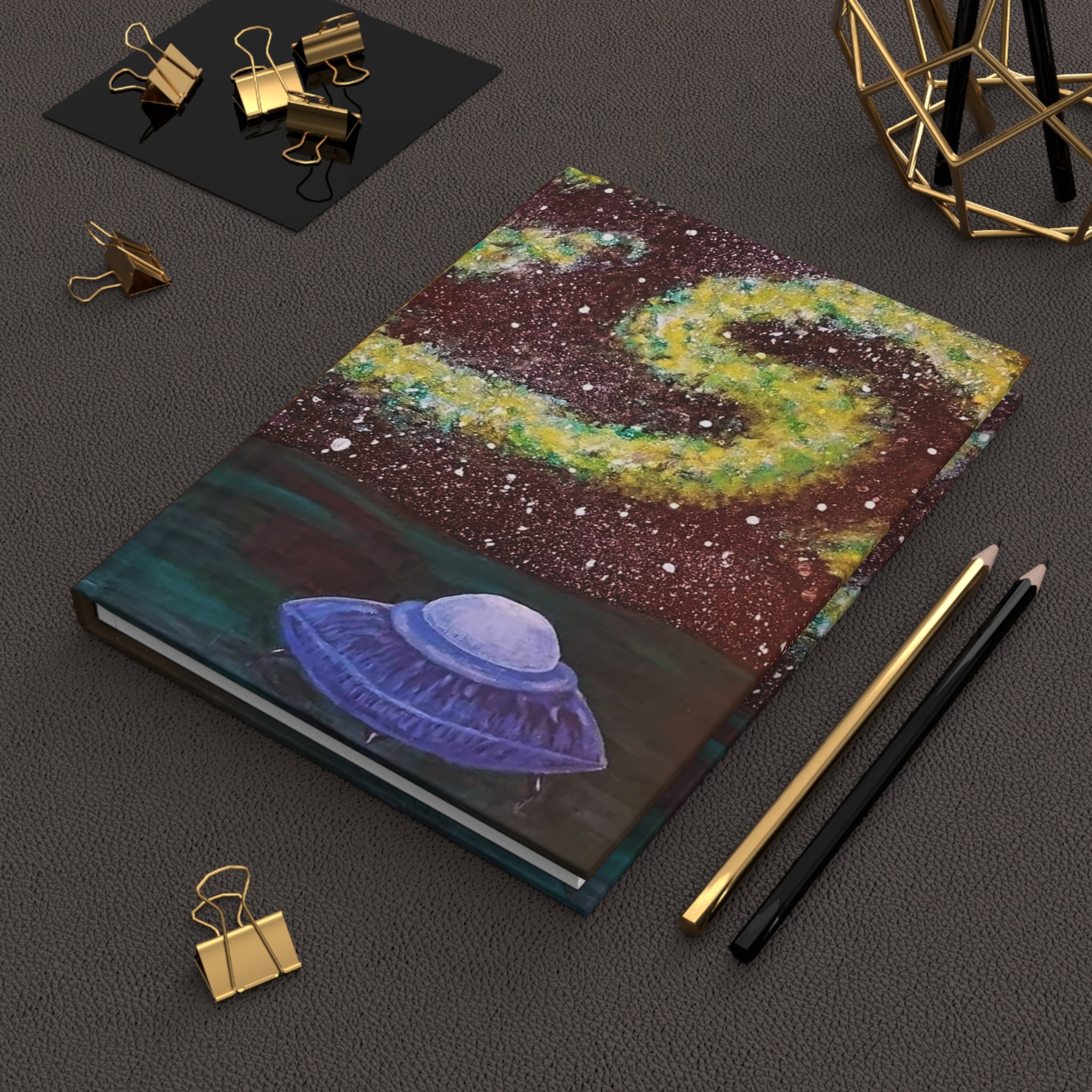 UFO Night Sky Hardcover Journal — Cosmic Alien Spaceship Notebook