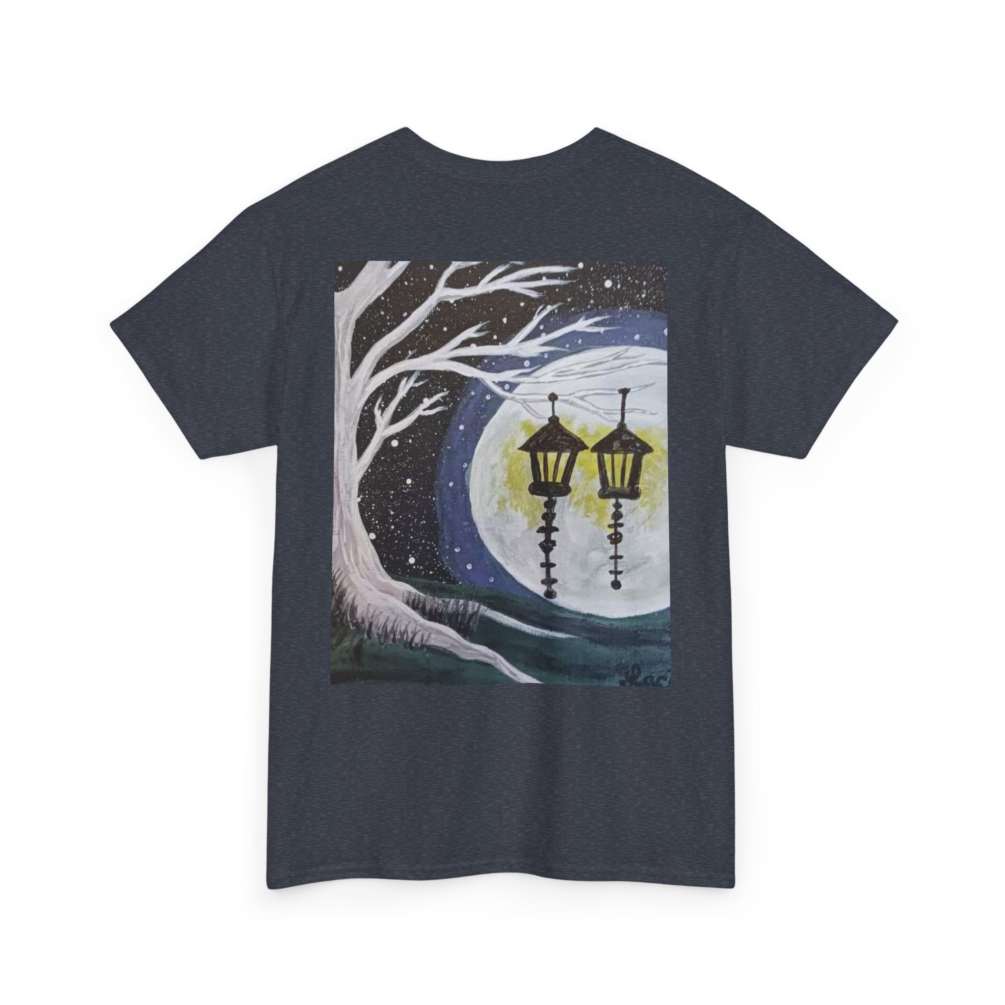 Ethereal Moonlight Tee, Unisex Heavy Cotton Tee, Night Sky Shirt, Nature Lover Apparel, Mystic Tree Top, Gift for Stargazers