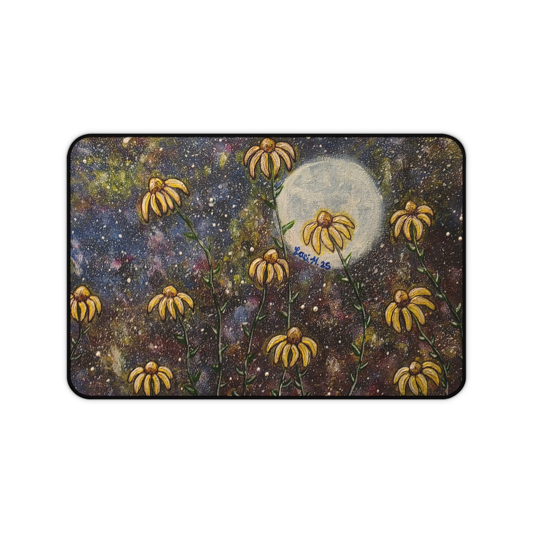 Moonlit Daisies Desk Mat — Floral Galaxy Mouse Pad