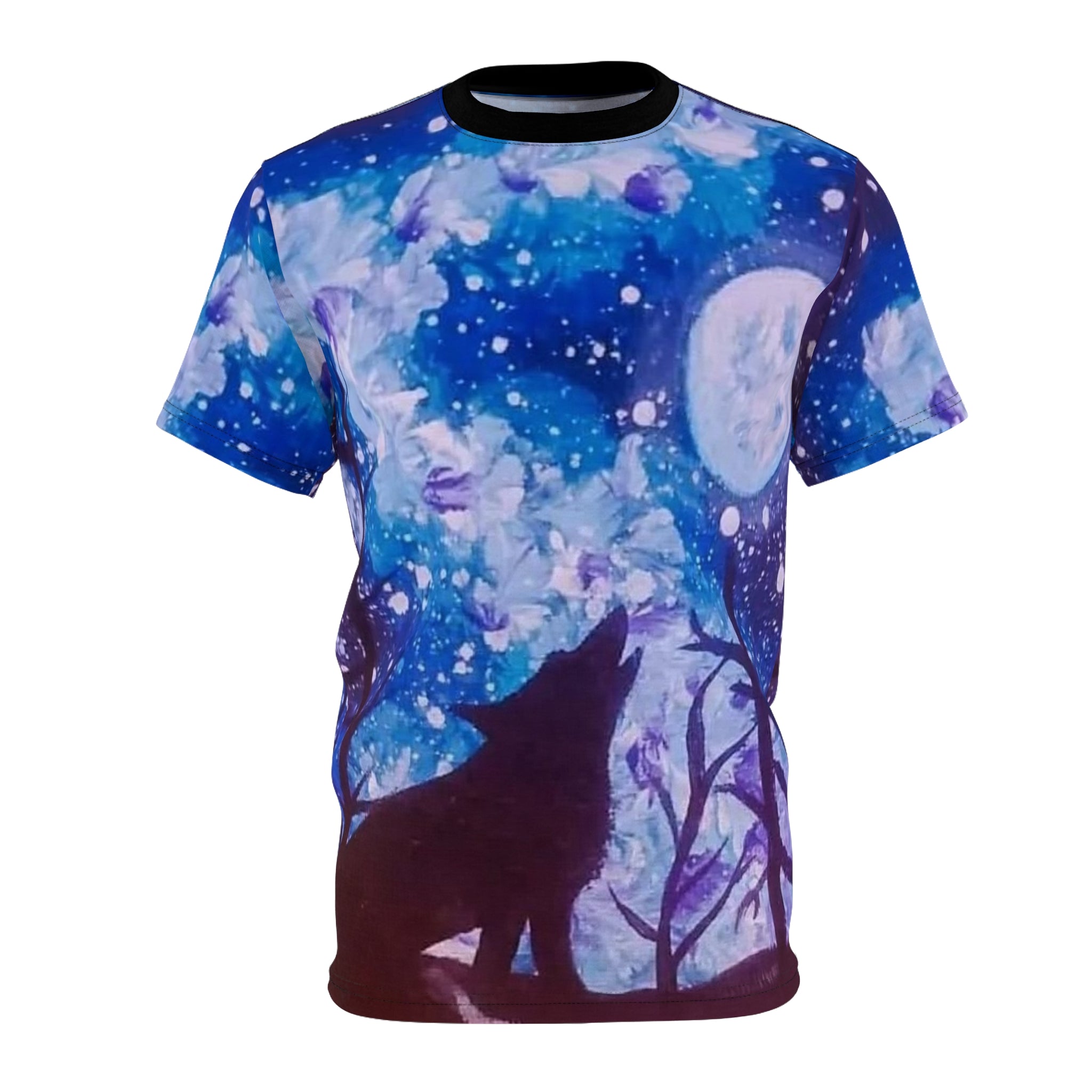Celestial Wolf AOP Tee, Mystical Unisex Cut & Sew Shirt, Night Sky Apparel, Nature Lover Gift, Dreamy Graphic T-Shirt