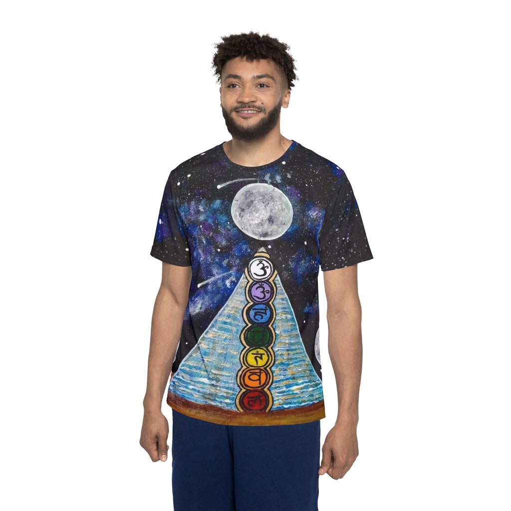 Cosmic Chakra Sports Jersey, Unique Athletic Tee, Unisex Fitness Shirt, Festival Wear, Spiritual Chakra Apparel