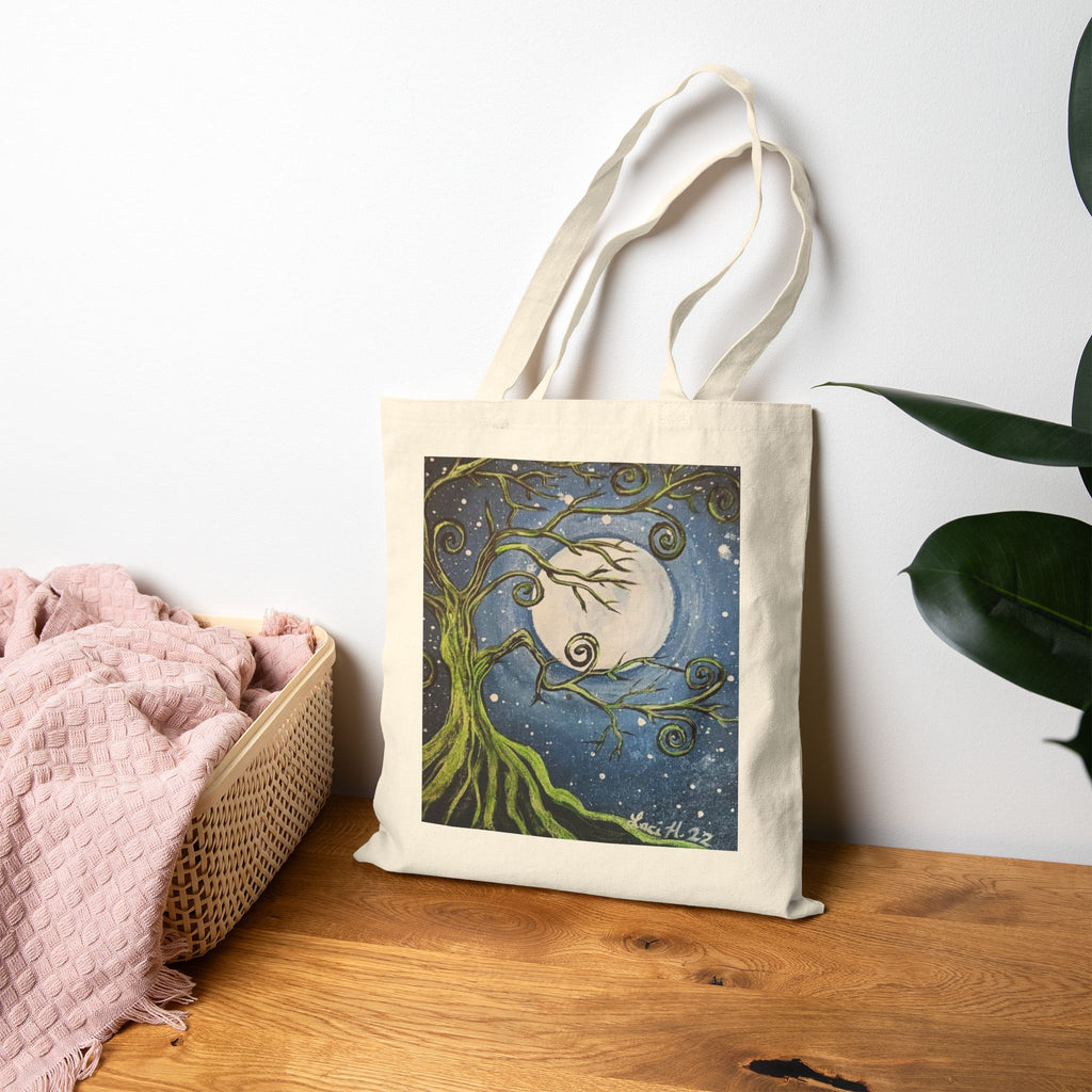 Tote Bag — Whimsical Moonlit Tree Art Canvas Tote