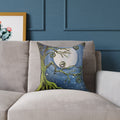 Whimsical Moonlit Tree Square Pillow — Decorative Canvas Accent Pillow
