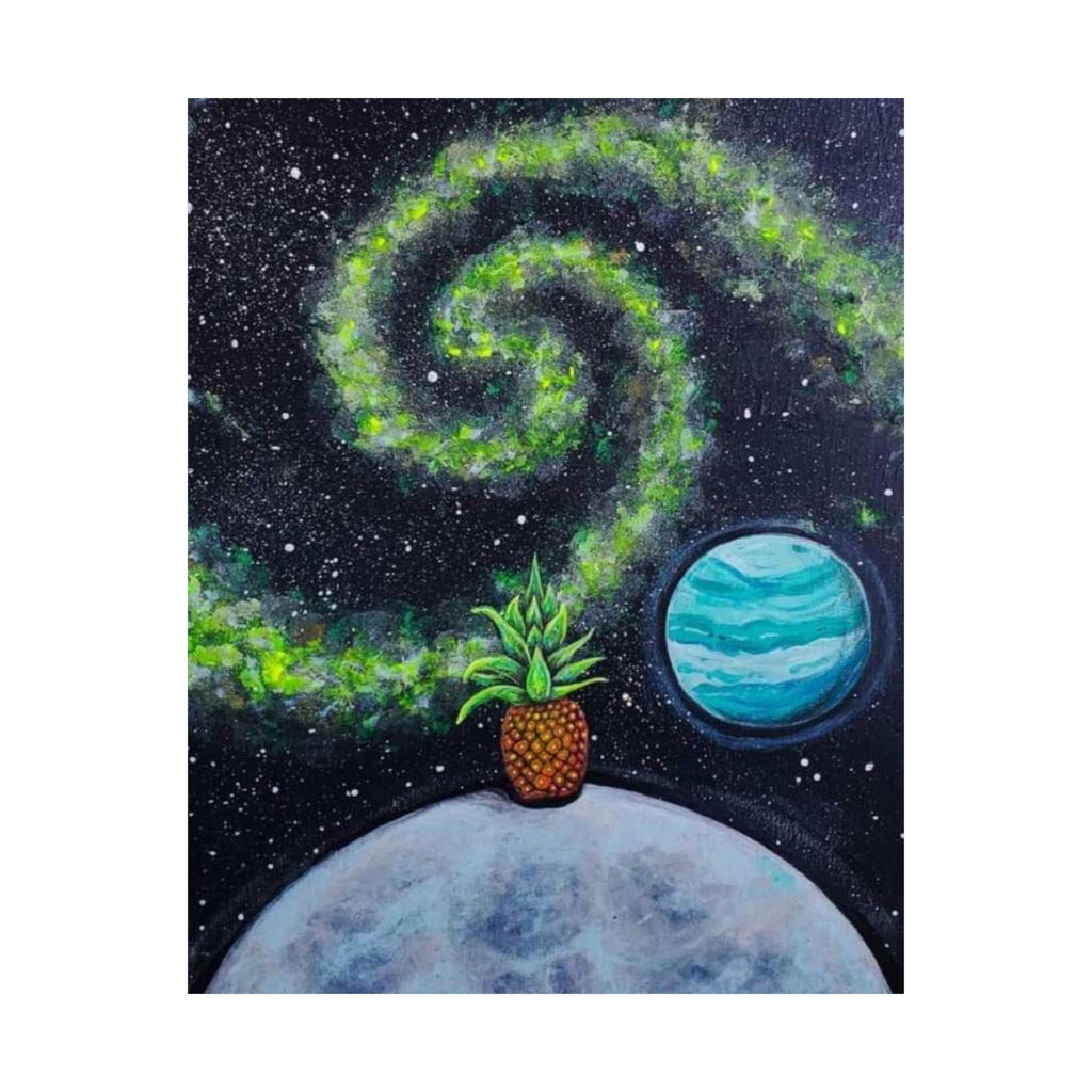 Space Pineapple Poster — Surreal Planet Art Matte Vertical Print