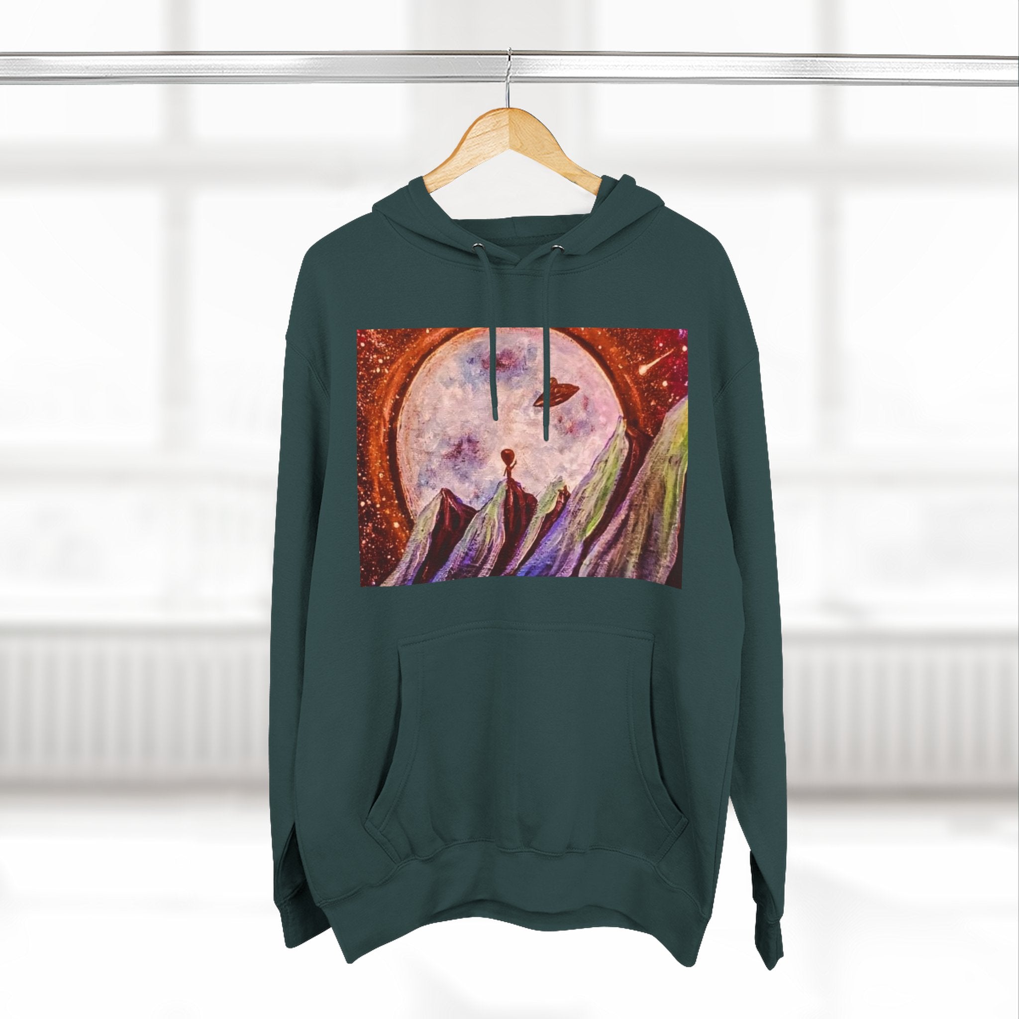 Moonlit Mountain Hoodie — Surreal Nightscape Art Fleece Hoodie