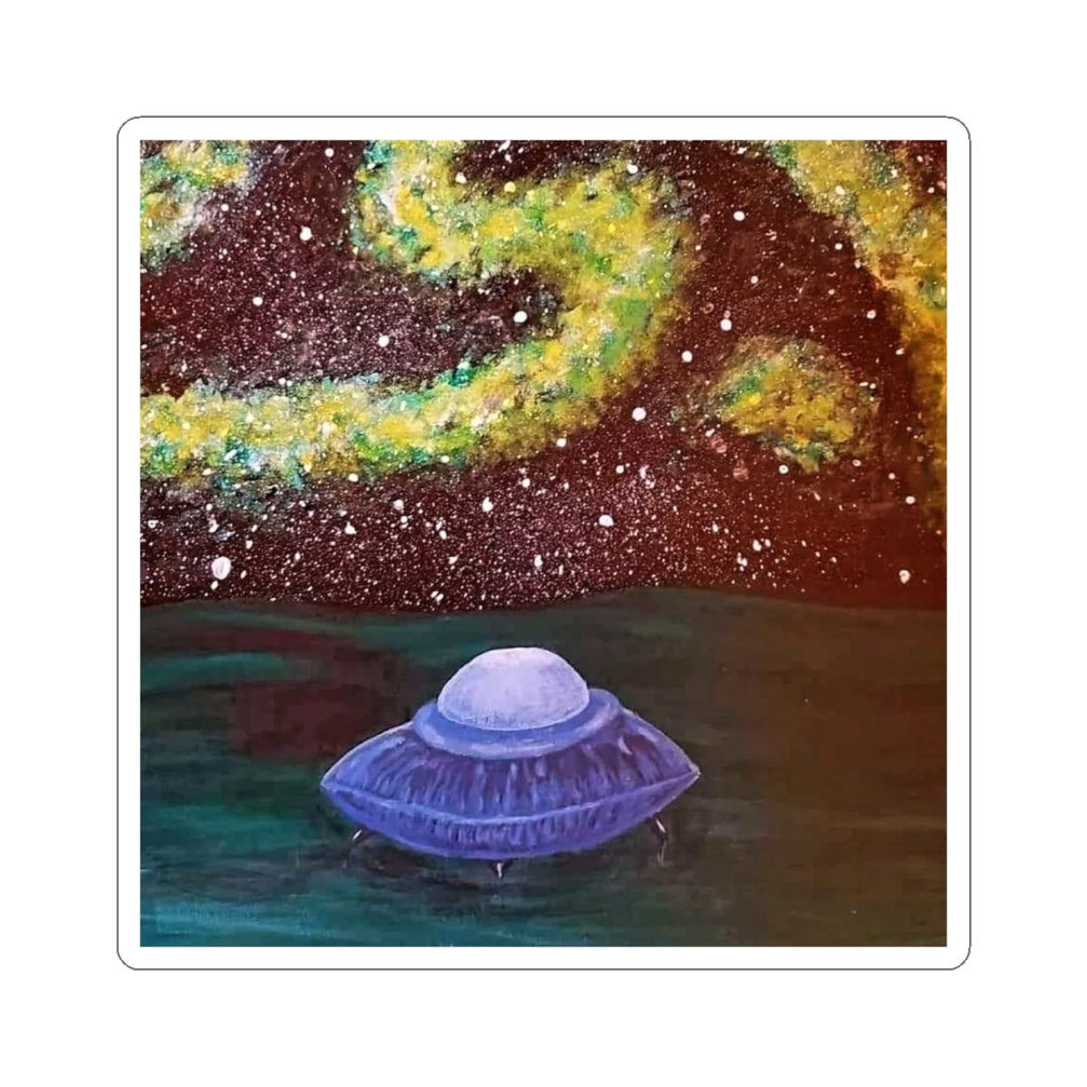 UFO Night Sky Sticker — Cosmic Alien Spacecraft Kiss-Cut Decal