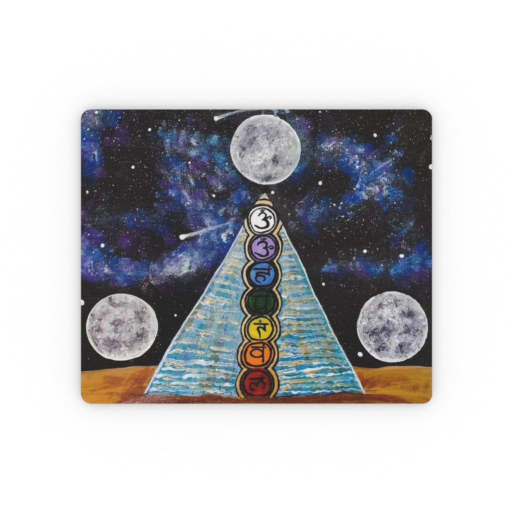 Chakra Pyramid Moon Rectangular Mouse Pad — Cosmic Spiritual Desk Mat