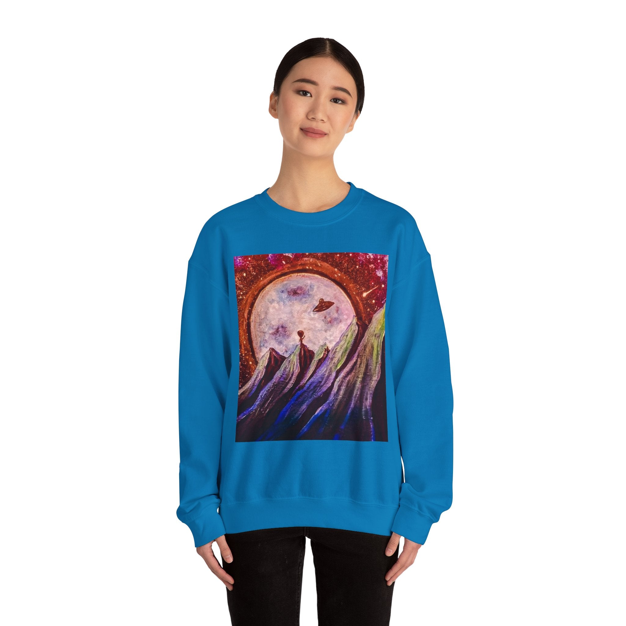 Cosmic Adventure Crewneck Sweatshirt - Unisex Heavy Blend, Galaxy Art, Starry Night Fashion, Space Lover Gift, Cozy Casual Wear