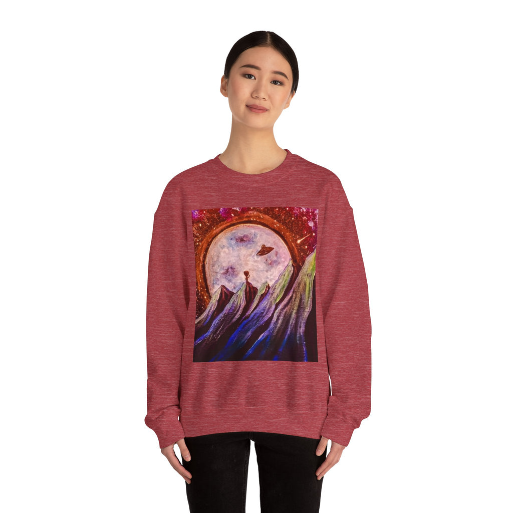 Cosmic Adventure Crewneck Sweatshirt - Unisex Heavy Blend, Galaxy Art, Starry Night Fashion, Space Lover Gift, Cozy Casual Wear