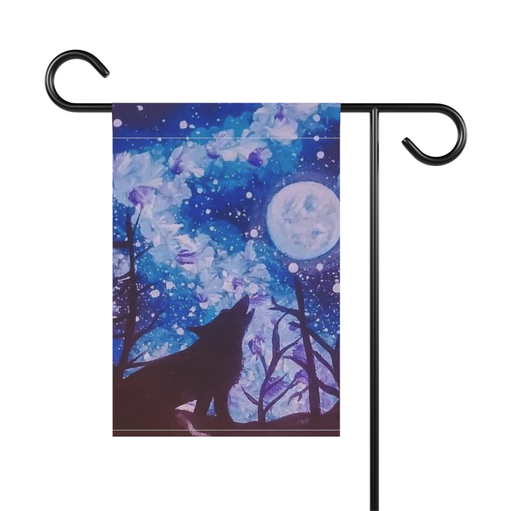 Mystical Wolf Garden Banner, Outdoor Decor, Housewarming Gift, Moonlight Design, Floral Flag, Home & Garden Decoration
