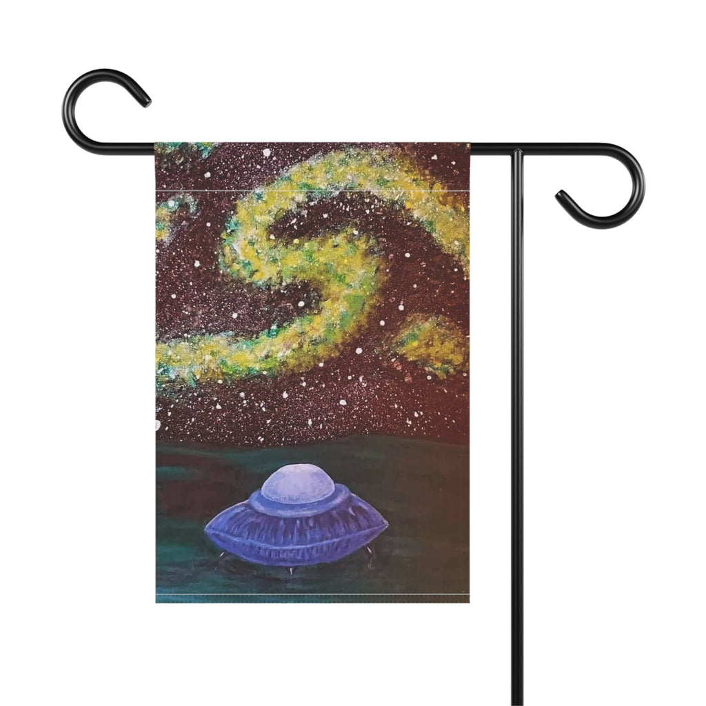 Cosmic Garden Banner with UFO Art | Whimsical Garden Decor, Yard Flag, Outdoor Decor, Alien Theme Ornament, Space Lover Gift
