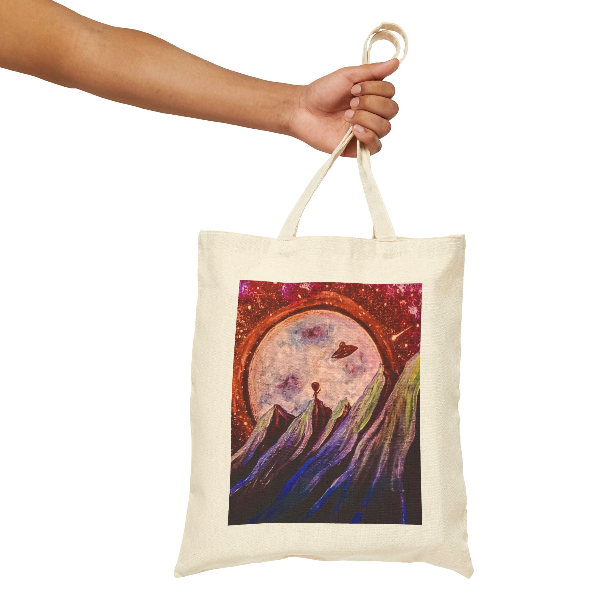Moonlit Mountain Tote — Cosmic Moon & Howling Wolf Canvas Bag