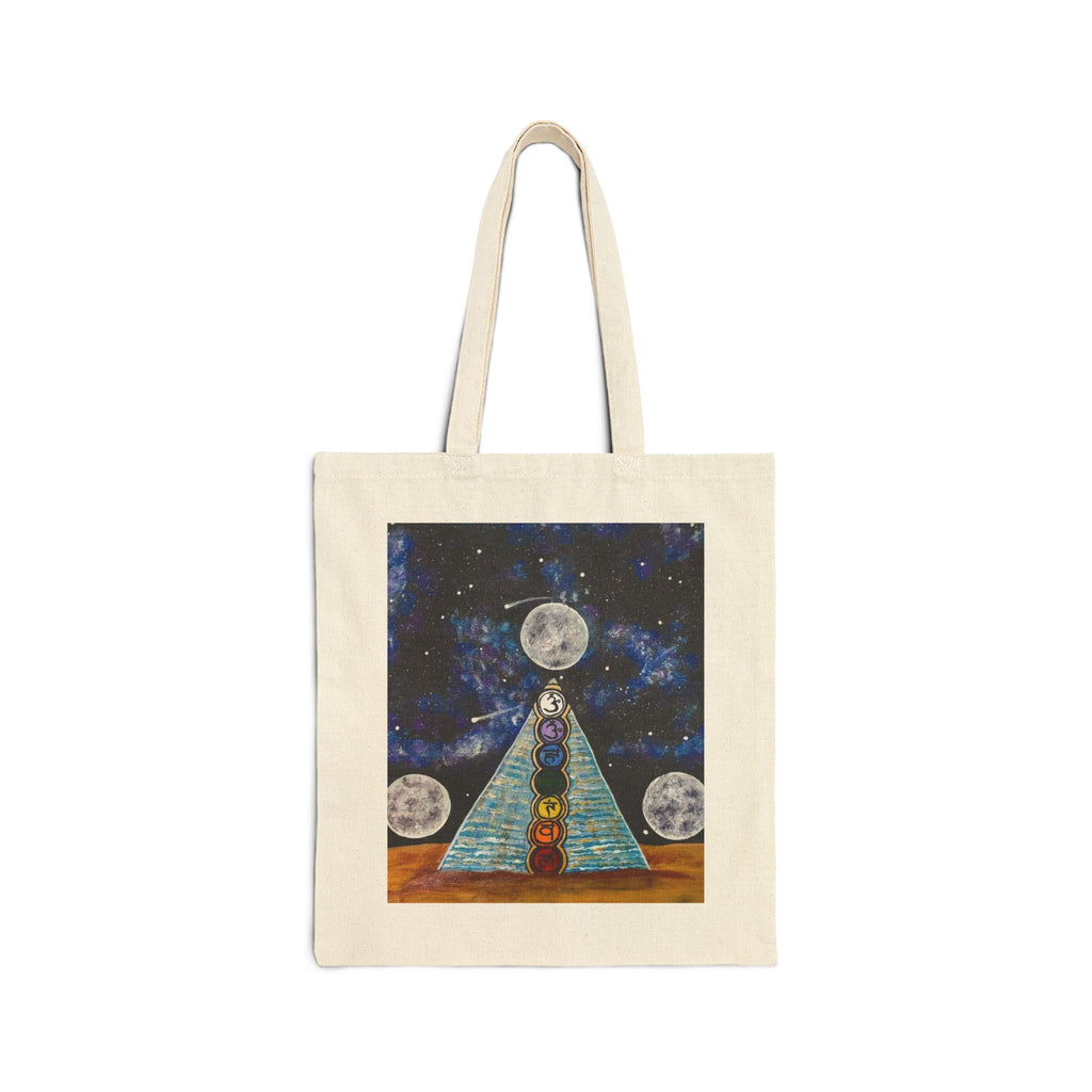 Mystic Chakra Pyramid Tote — Moon & Cosmic Energy Canvas Bag