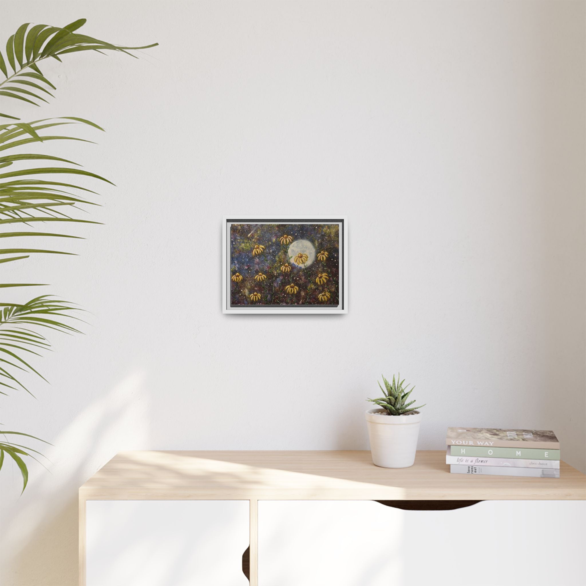 Framed Matte Canvas Print — Moonlit Black-Eyed Susans Art