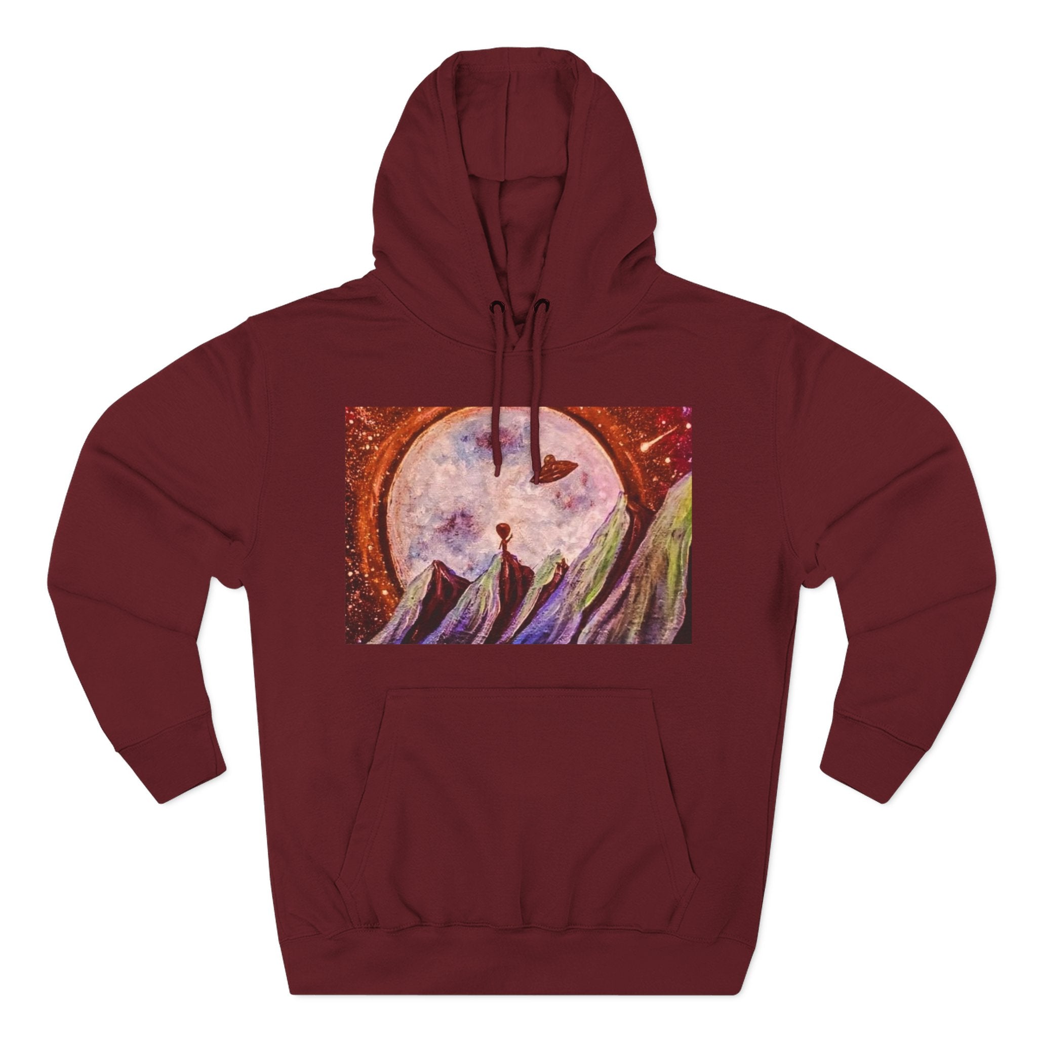 Moonlit Mountain Hoodie — Surreal Nightscape Art Fleece Hoodie