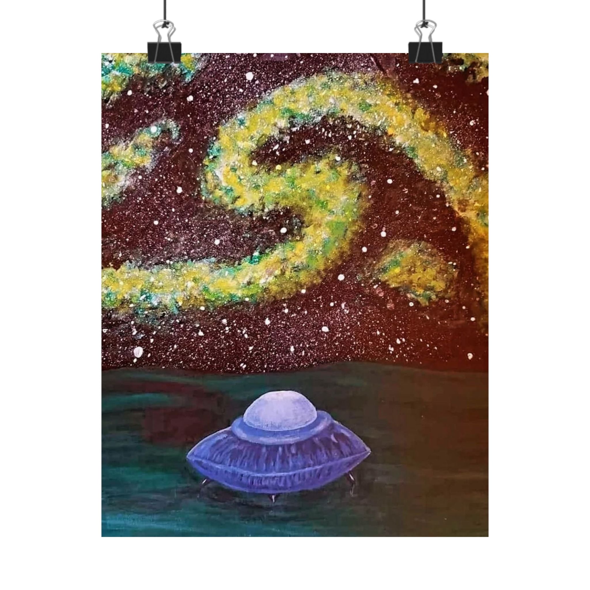 UFO Night Sky Poster — Matte Vertical Sci‑Fi Art Print