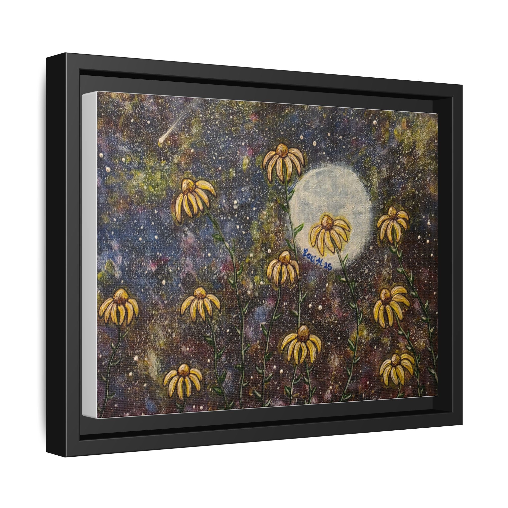 Framed Flower Canvas Art Print, Celestial Home Decor, Colorful Wall Art, Gift for Nature Lovers, Boho Room Decoration