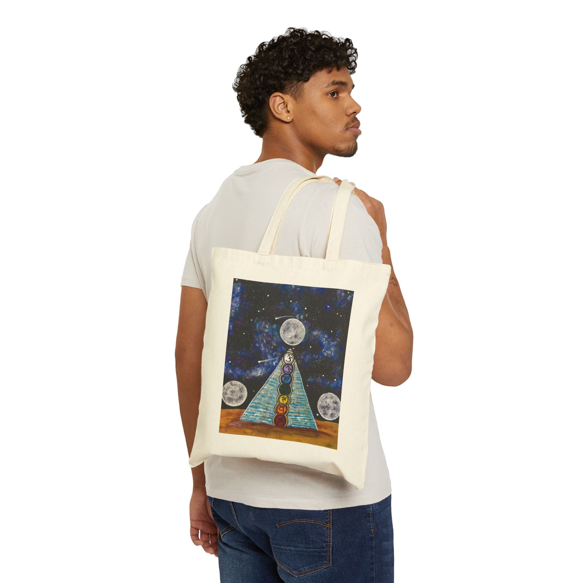 Mystic Chakra Pyramid Tote — Moon & Cosmic Energy Canvas Bag