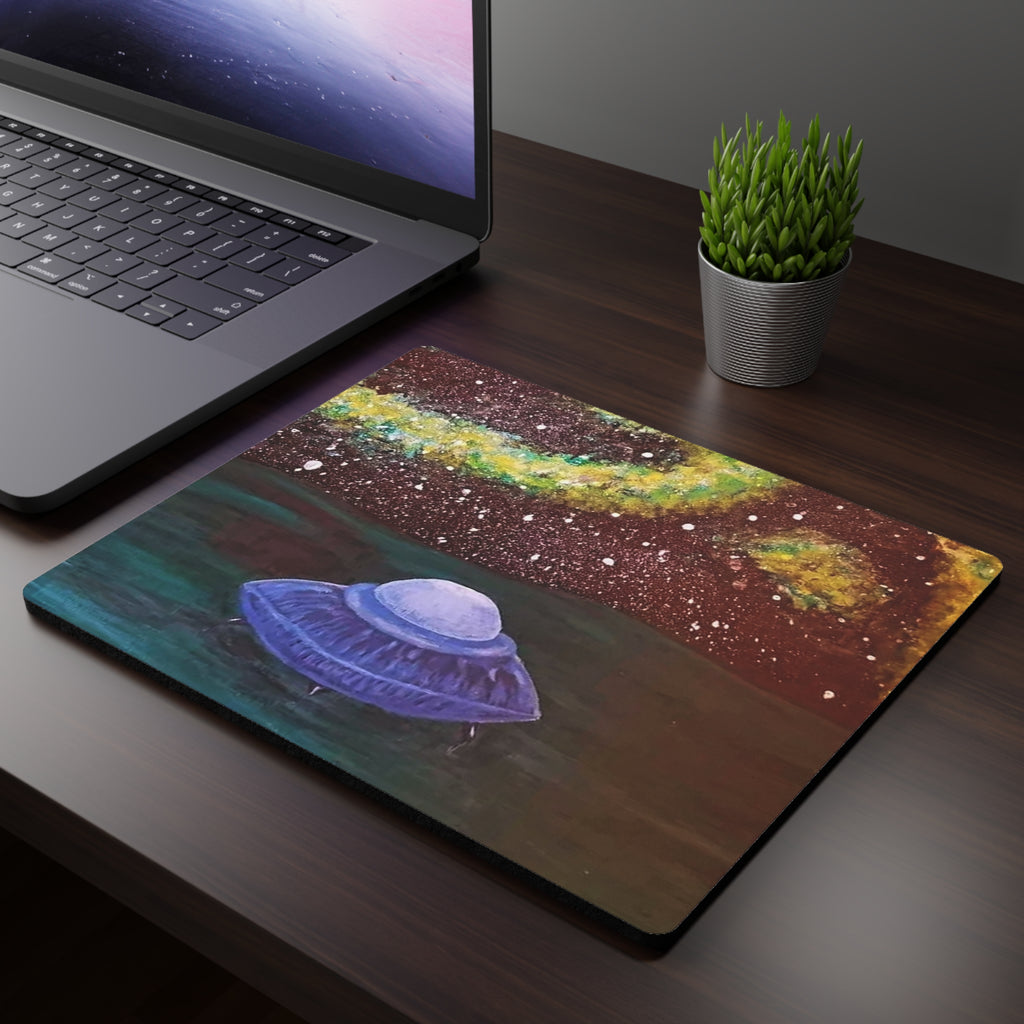 UFO Galaxy Mouse Pad — Retro Alien Space Art Rectangular Desk Mat