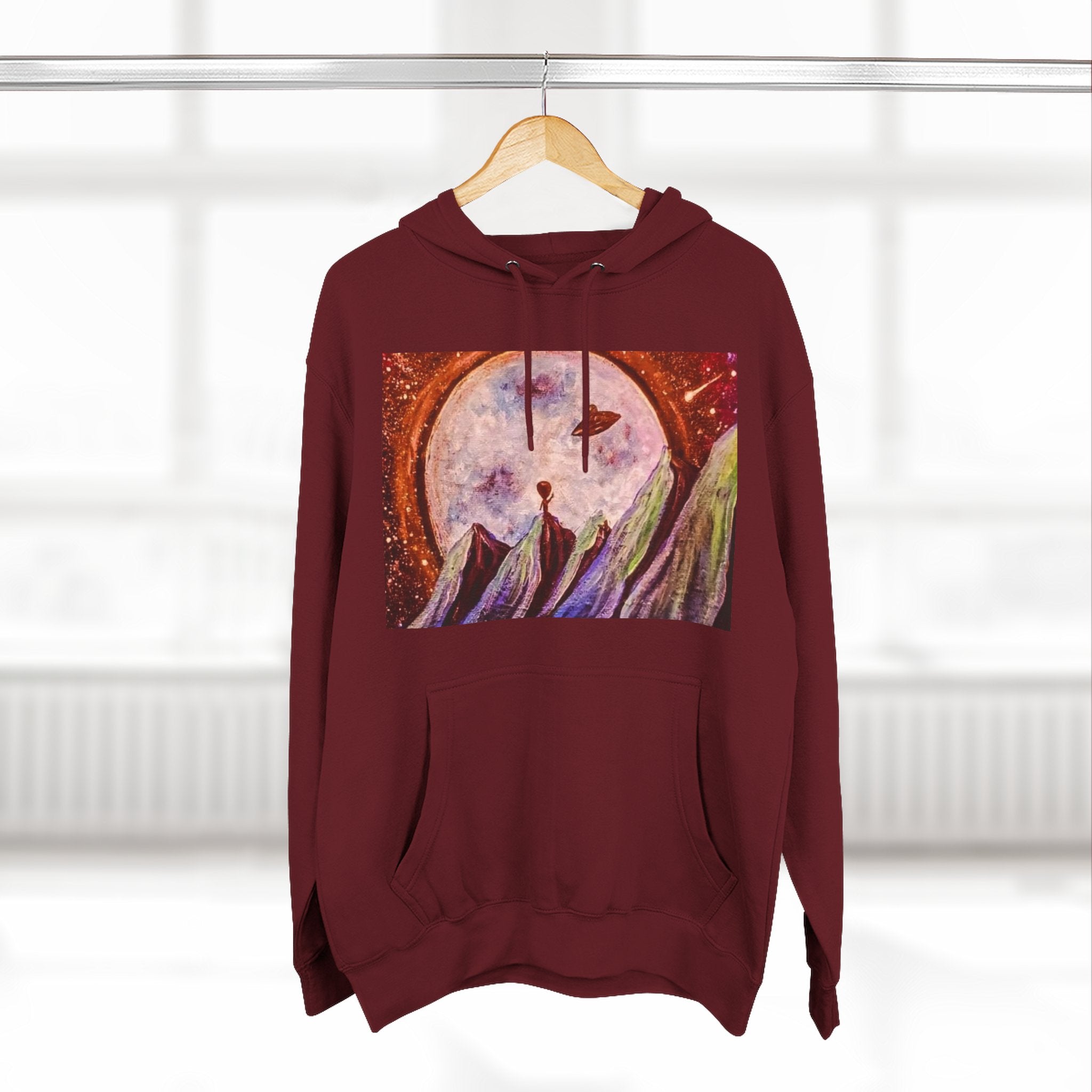 Moonlit Mountain Hoodie — Surreal Nightscape Art Fleece Hoodie