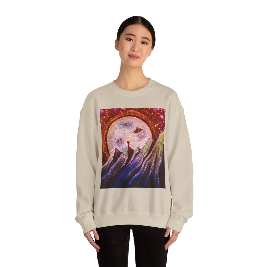 Cosmic Adventure Crewneck Sweatshirt - Unisex Heavy Blend, Galaxy Art, Starry Night Fashion, Space Lover Gift, Cozy Casual Wear