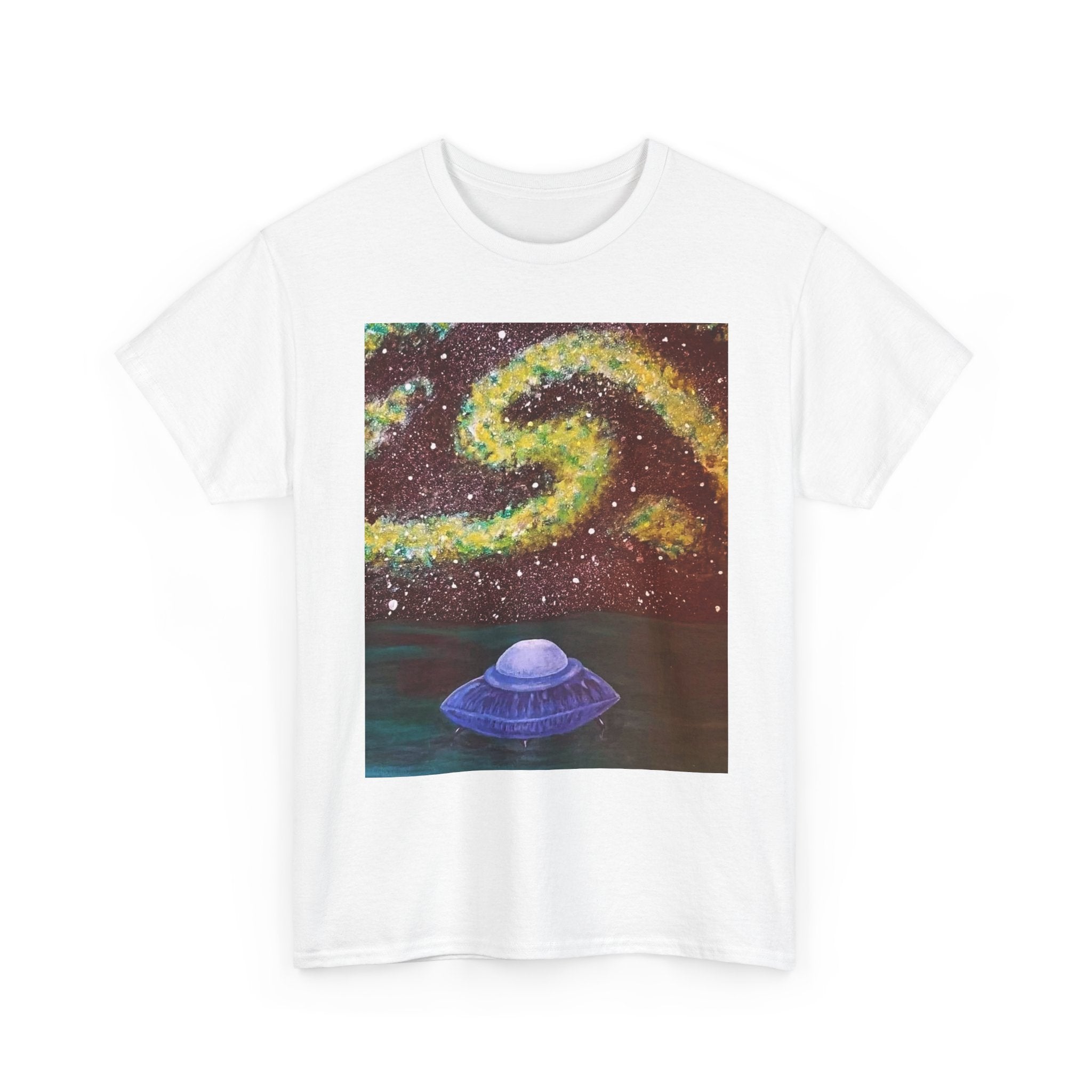 Alien UFO Night Sky T‑Shirt — Cosmic Galaxy Art Tee