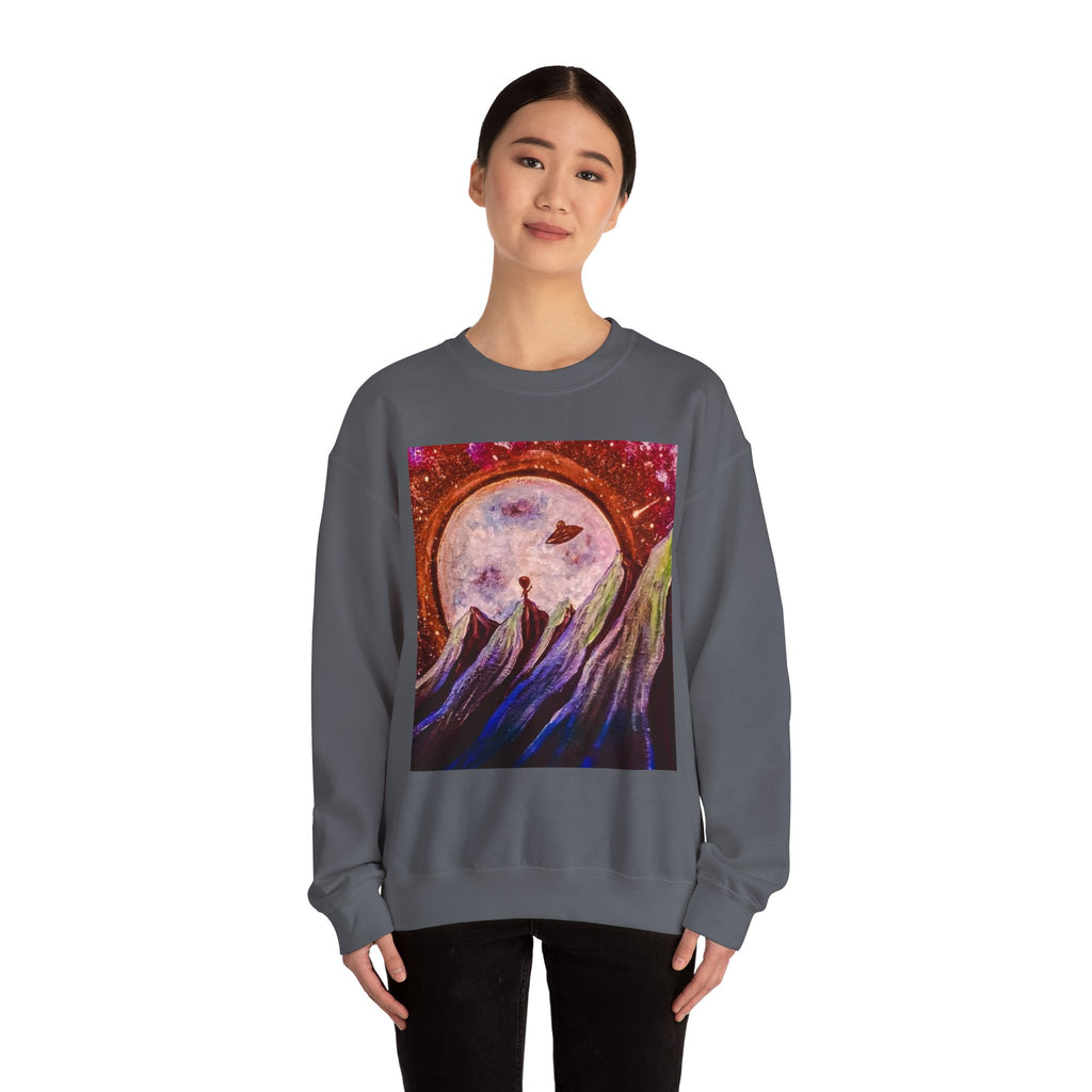 Cosmic Adventure Crewneck Sweatshirt - Unisex Heavy Blend, Galaxy Art, Starry Night Fashion, Space Lover Gift, Cozy Casual Wear