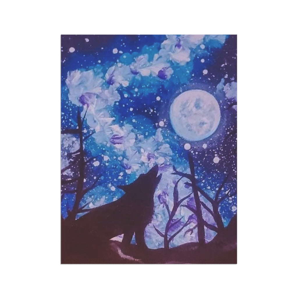 Mystical Wolf Garden Banner, Outdoor Decor, Housewarming Gift, Moonlight Design, Floral Flag, Home & Garden Decoration