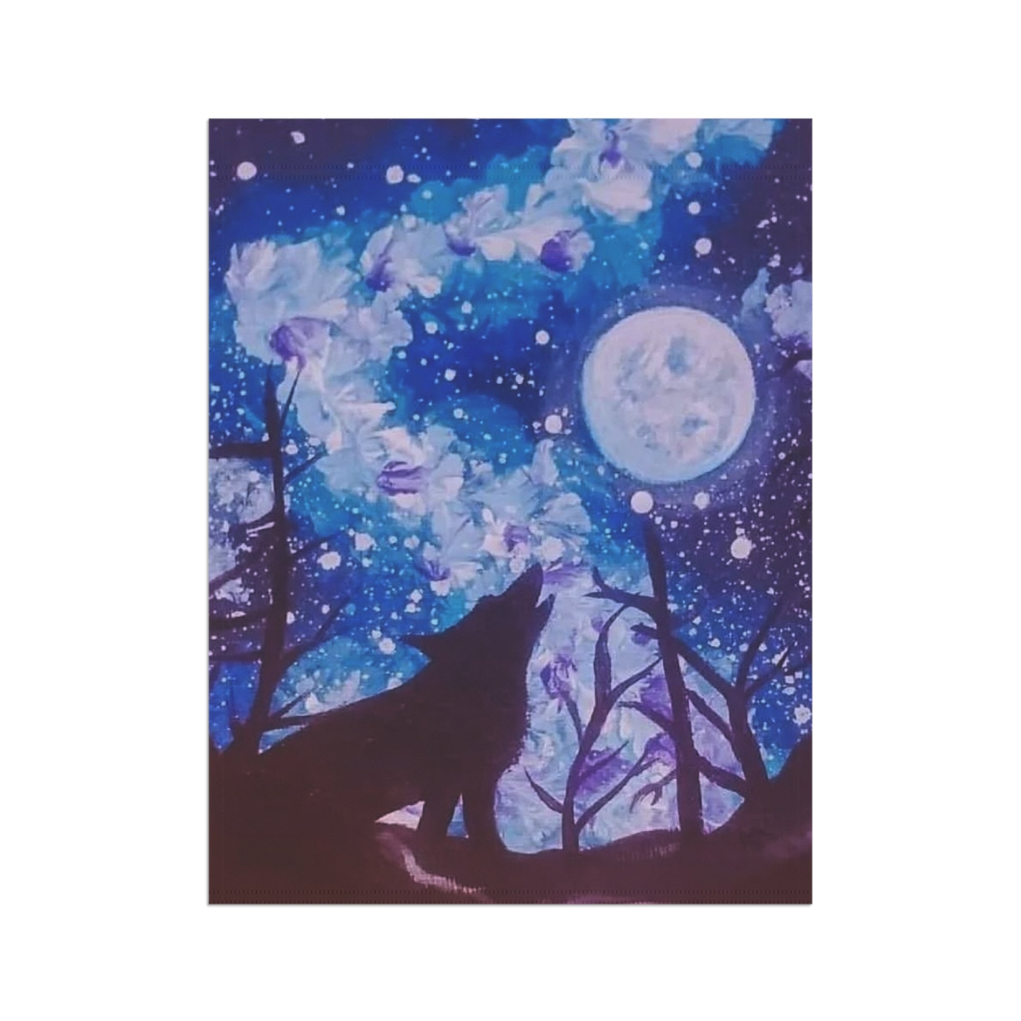 Mystical Wolf Garden Banner, Outdoor Decor, Housewarming Gift, Moonlight Design, Floral Flag, Home & Garden Decoration