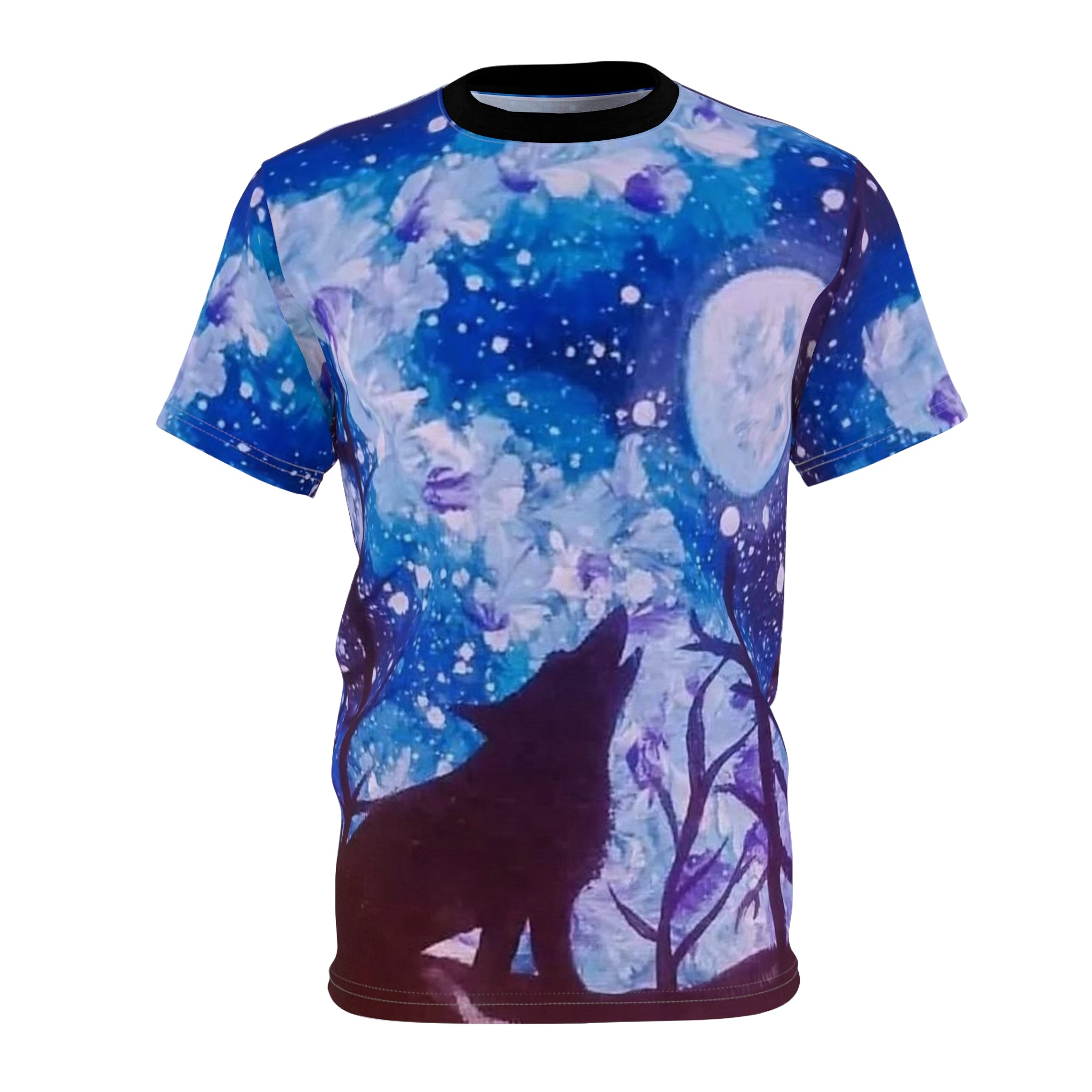 Celestial Wolf AOP Tee, Mystical Unisex Cut & Sew Shirt, Night Sky Apparel, Nature Lover Gift, Dreamy Graphic T-Shirt