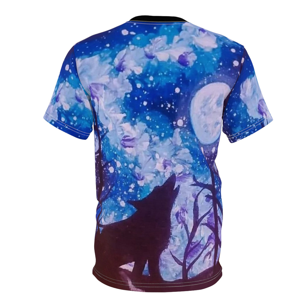 Celestial Wolf AOP Tee, Mystical Unisex Cut & Sew Shirt, Night Sky Apparel, Nature Lover Gift, Dreamy Graphic T-Shirt