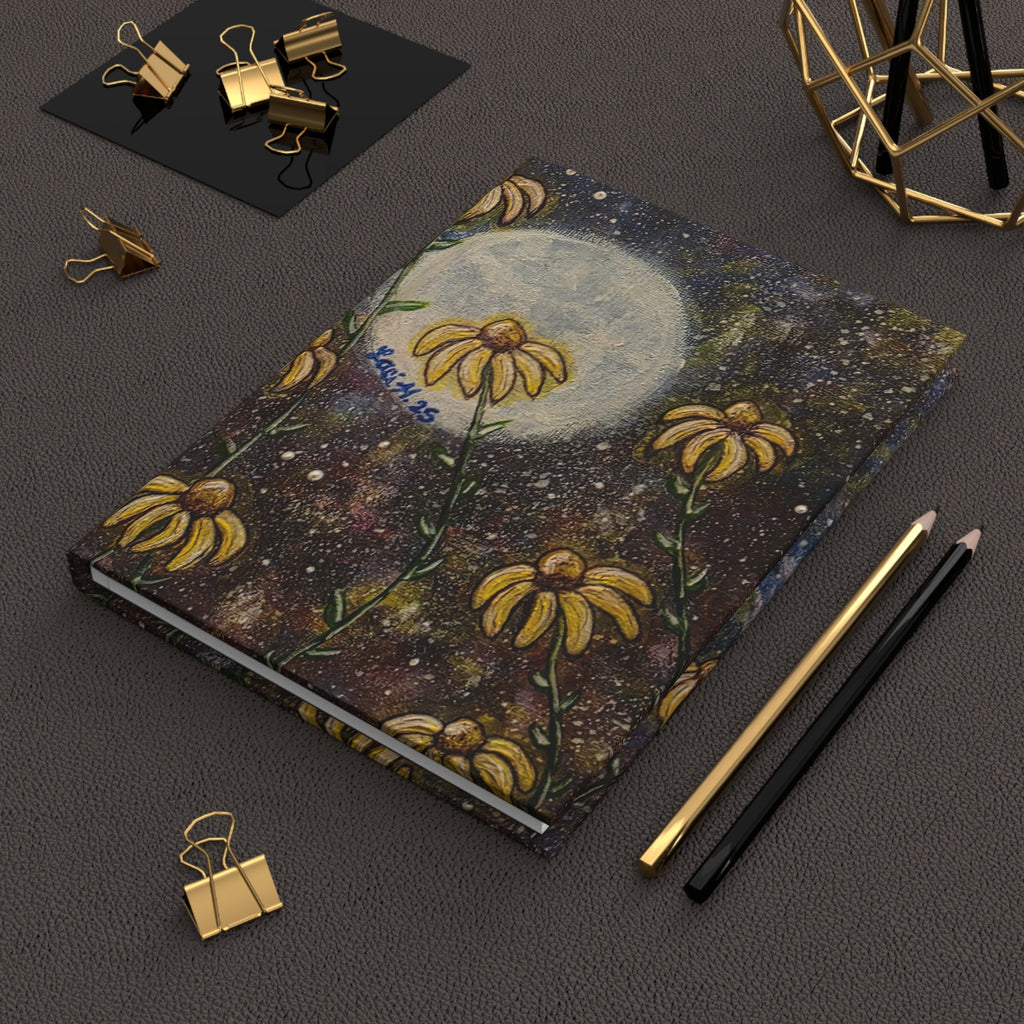 Moonlit Daisies Hardcover Journal — Floral Night Sky Notebook