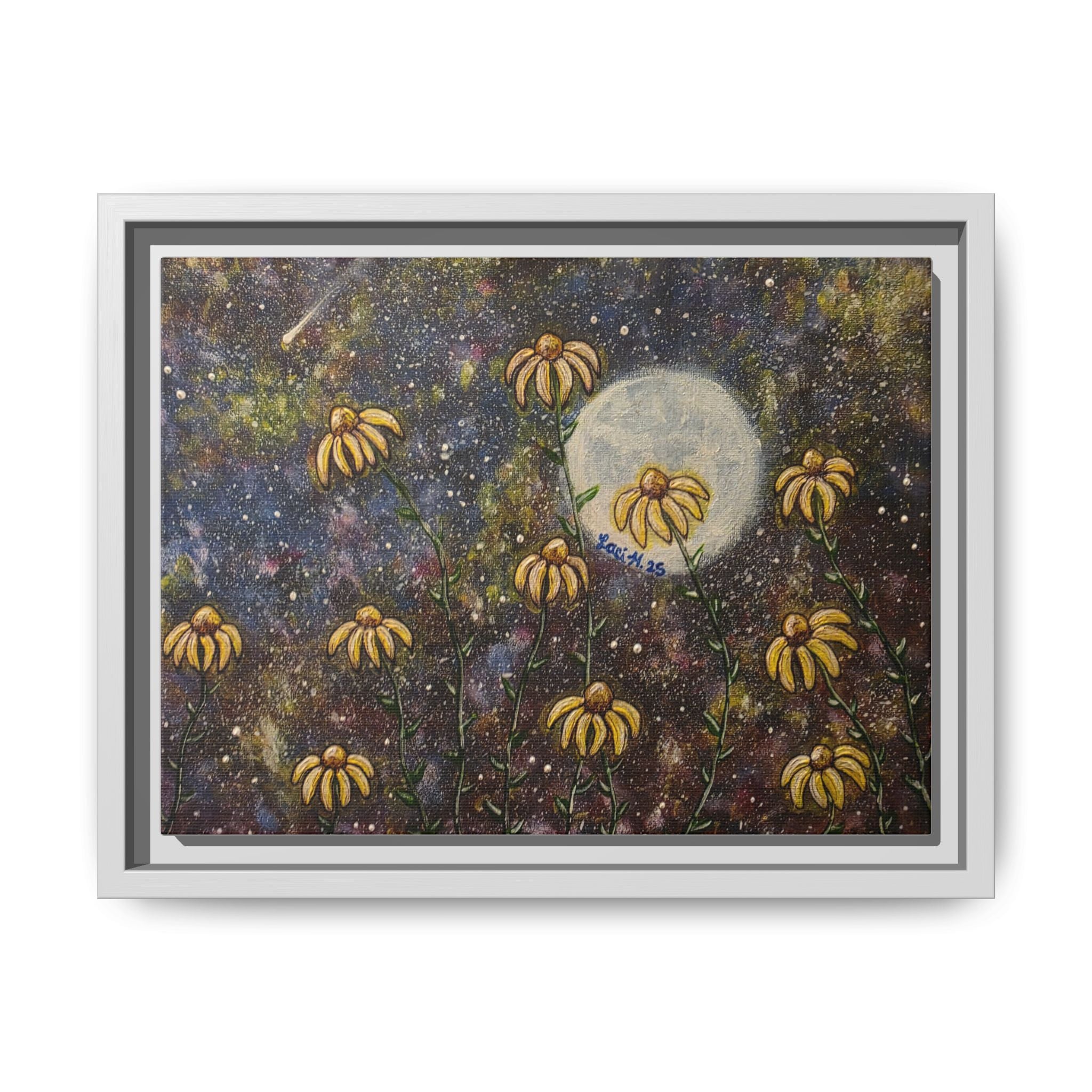 Framed Flower Canvas Art Print, Celestial Home Decor, Colorful Wall Art, Gift for Nature Lovers, Boho Room Decoration