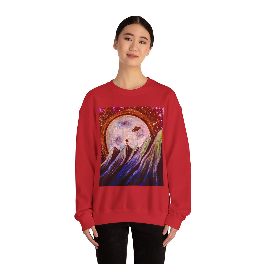 Cosmic Adventure Crewneck Sweatshirt - Unisex Heavy Blend, Galaxy Art, Starry Night Fashion, Space Lover Gift, Cozy Casual Wear