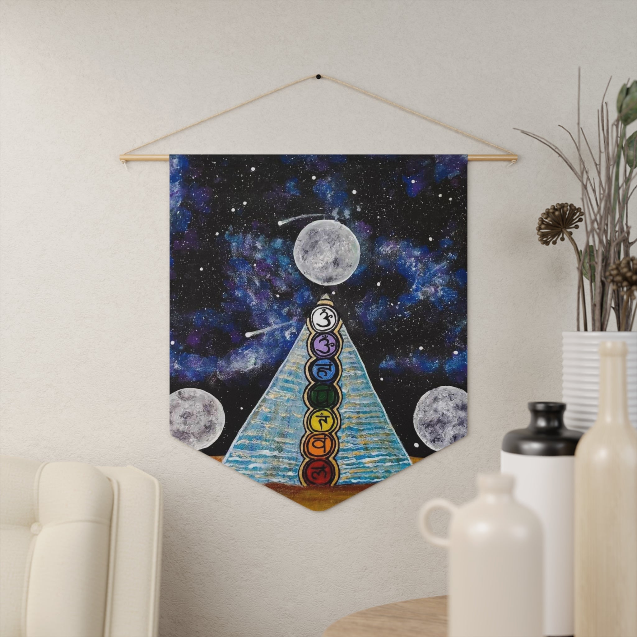 Cosmic Chakra Pennant Wall Art, Celestial Decor, Boho Wall Hanging, Spiritual Home Decor, Gift for Yoga Lovers