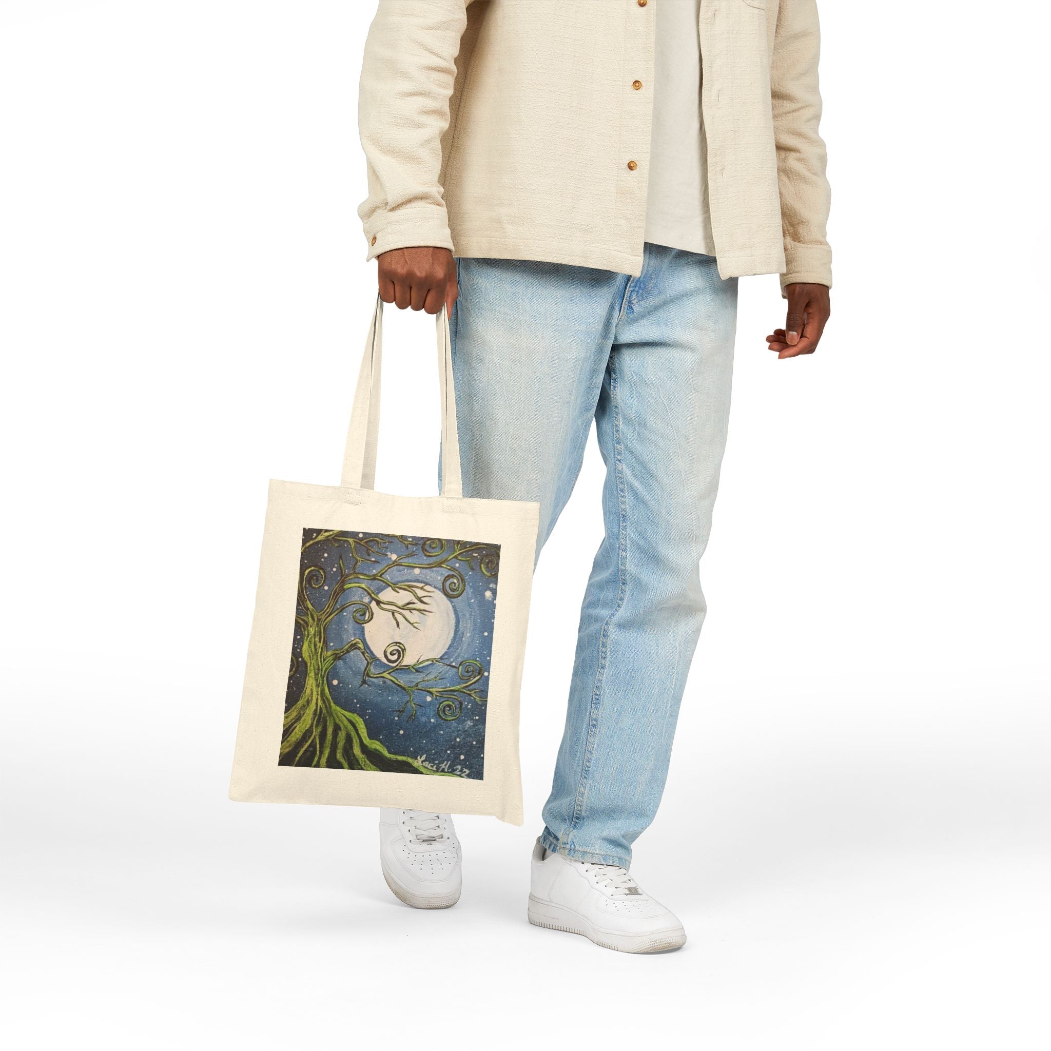Tote Bag — Whimsical Moonlit Tree Art Canvas Tote