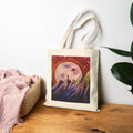Moonlit Mountain Tote — Cosmic Moon & Howling Wolf Canvas Bag