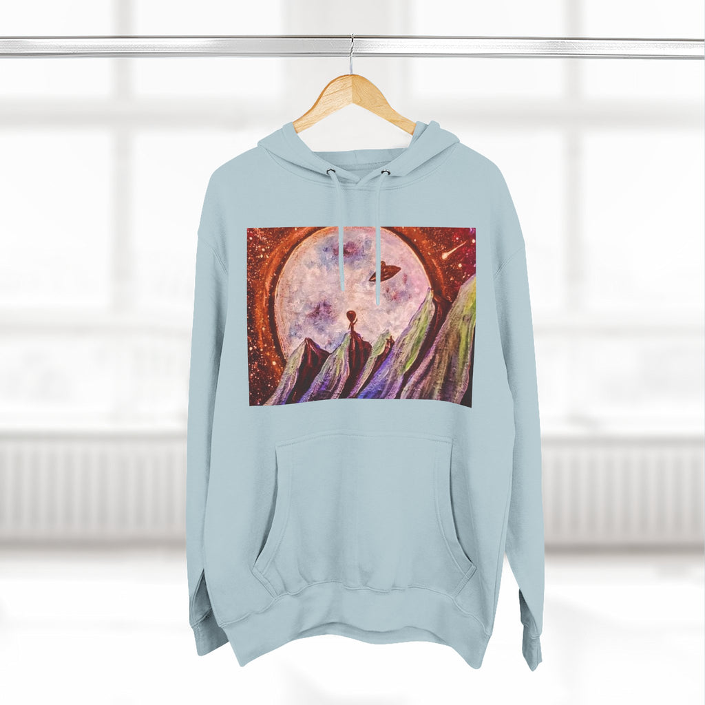Moonlit Mountain Hoodie — Surreal Nightscape Art Fleece Hoodie