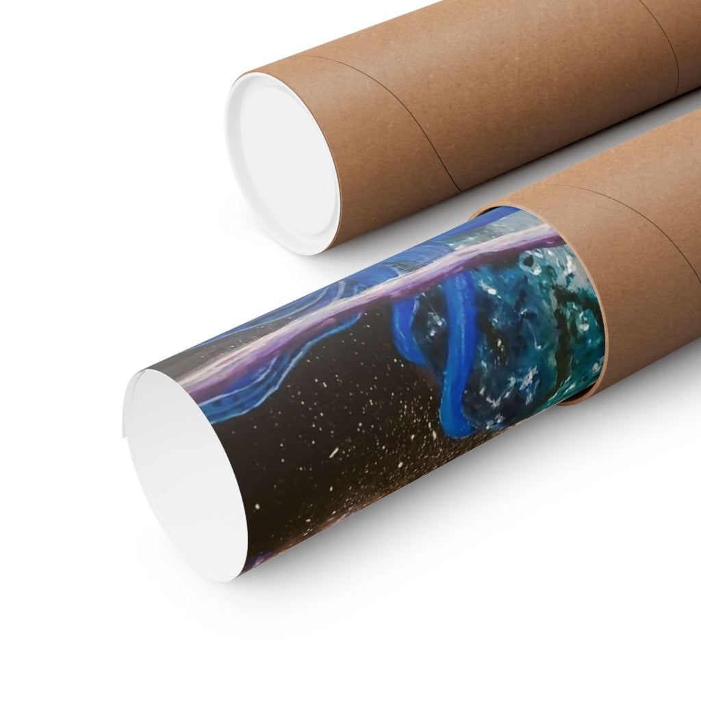 Blue Octopus Galaxy Poster — Surreal Space Art Matte Vertical Print