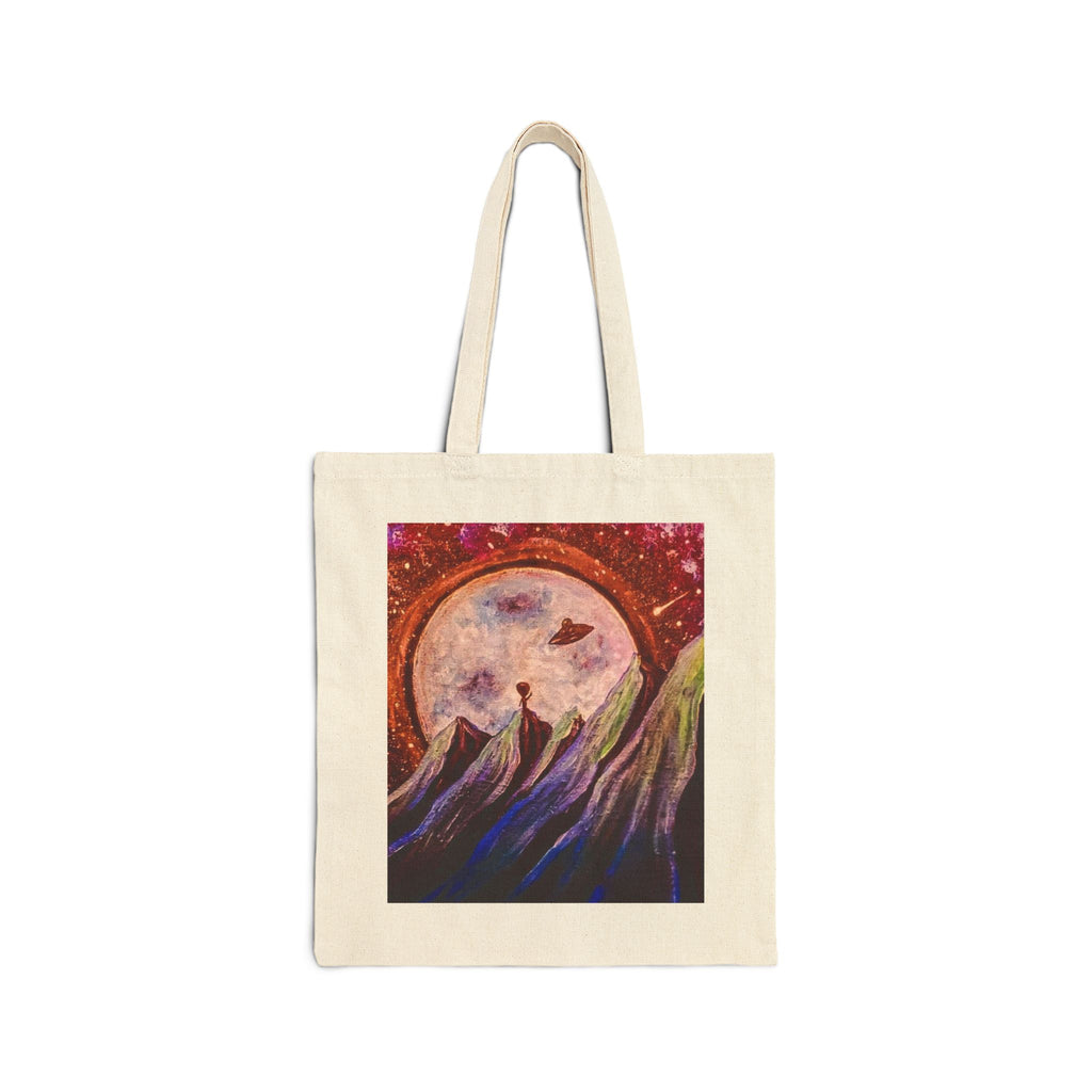Moonlit Mountain Tote — Cosmic Moon & Howling Wolf Canvas Bag