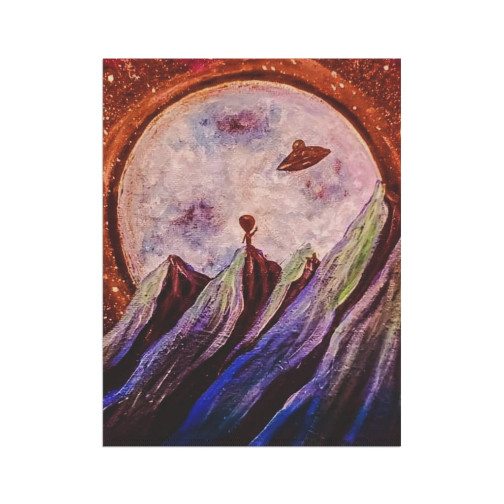 Celestial Garden Banner, Cosmic House Flag, Outdoor Flag Decor, Space Theme Banner, Alien Landscape Garden Flag, Unique Yard Art